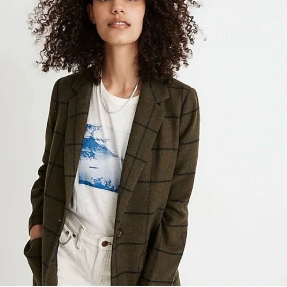 Madewell green plaid blazer